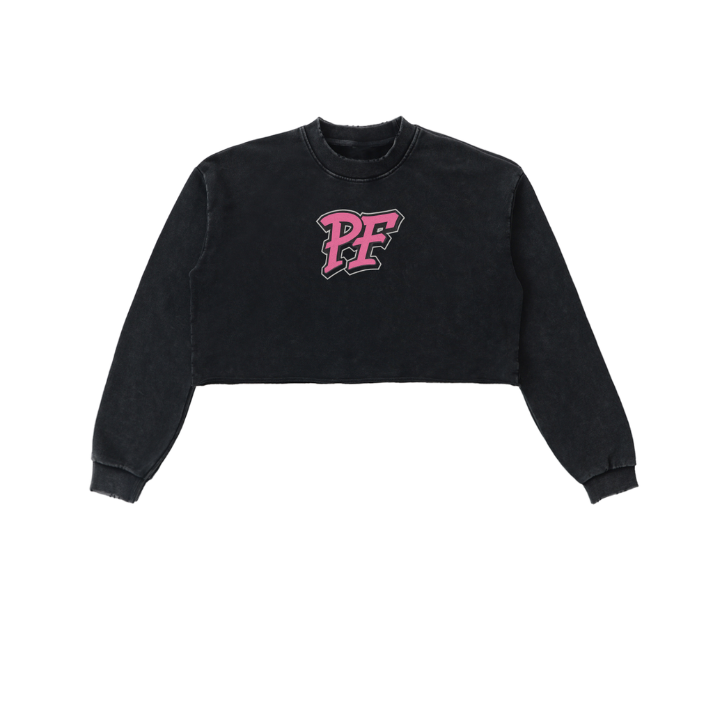 D. Snow Washed Raw Edge Cropped Sweatshirt