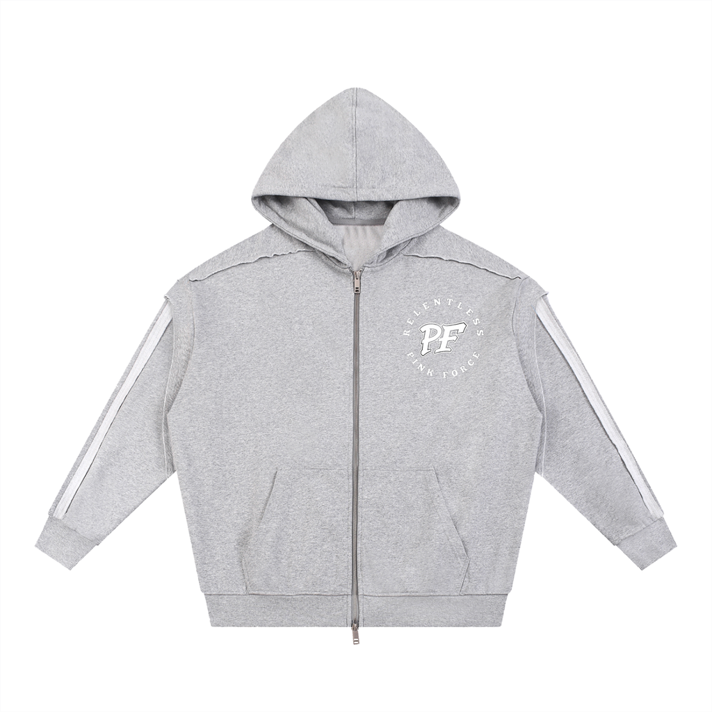 RELENTLESS Contrast Tape Raw Edge Double Layered Zip Hoodie