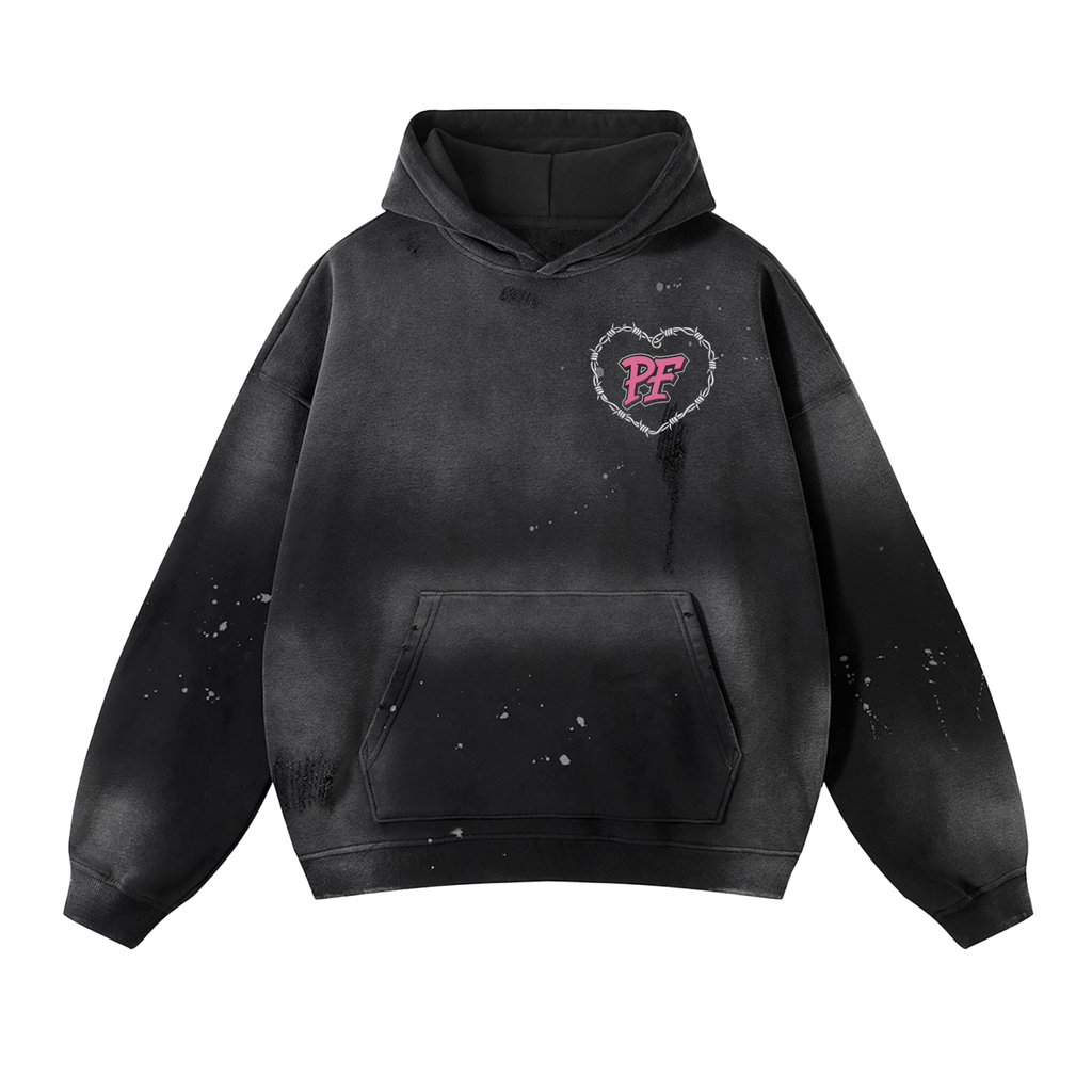 3. Vintage Wash Frayed Fleece Hoodie - 360 GSM