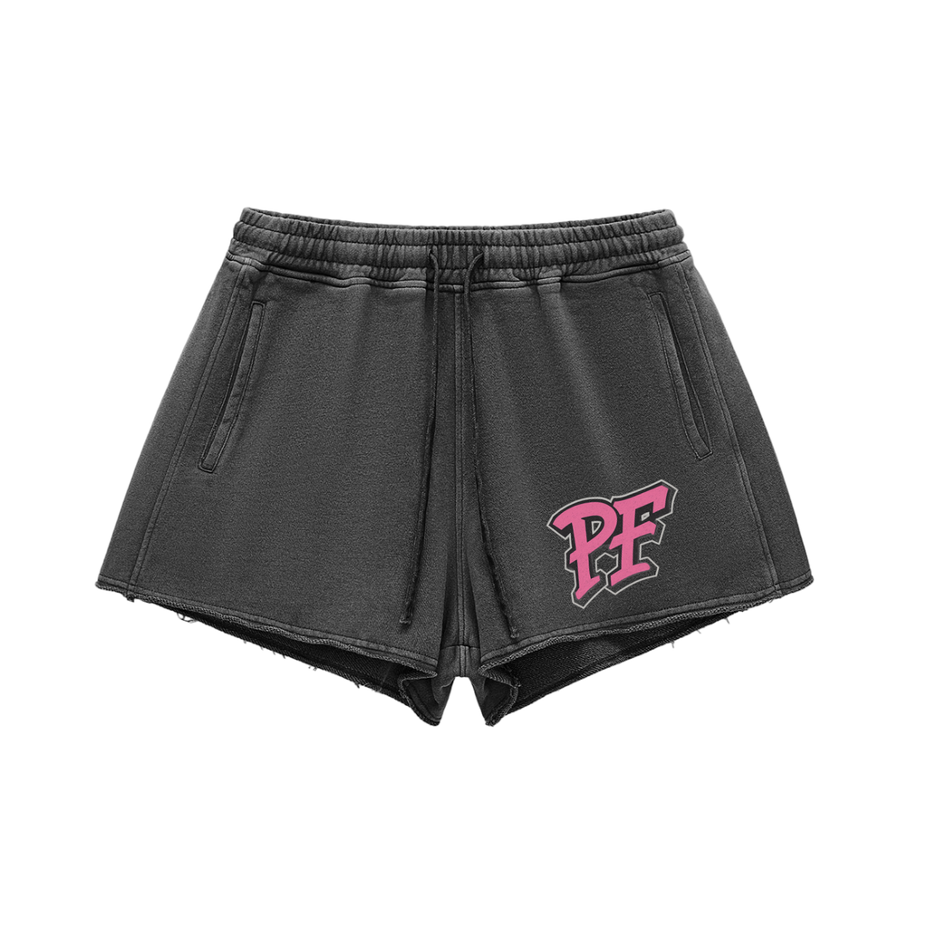 A. Snow Washed Raw Edge Drawstring Shorts