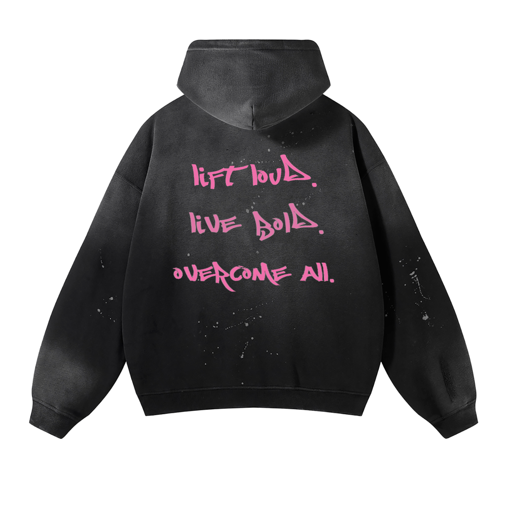 3. Vintage Wash Frayed Fleece Hoodie - 360 GSM